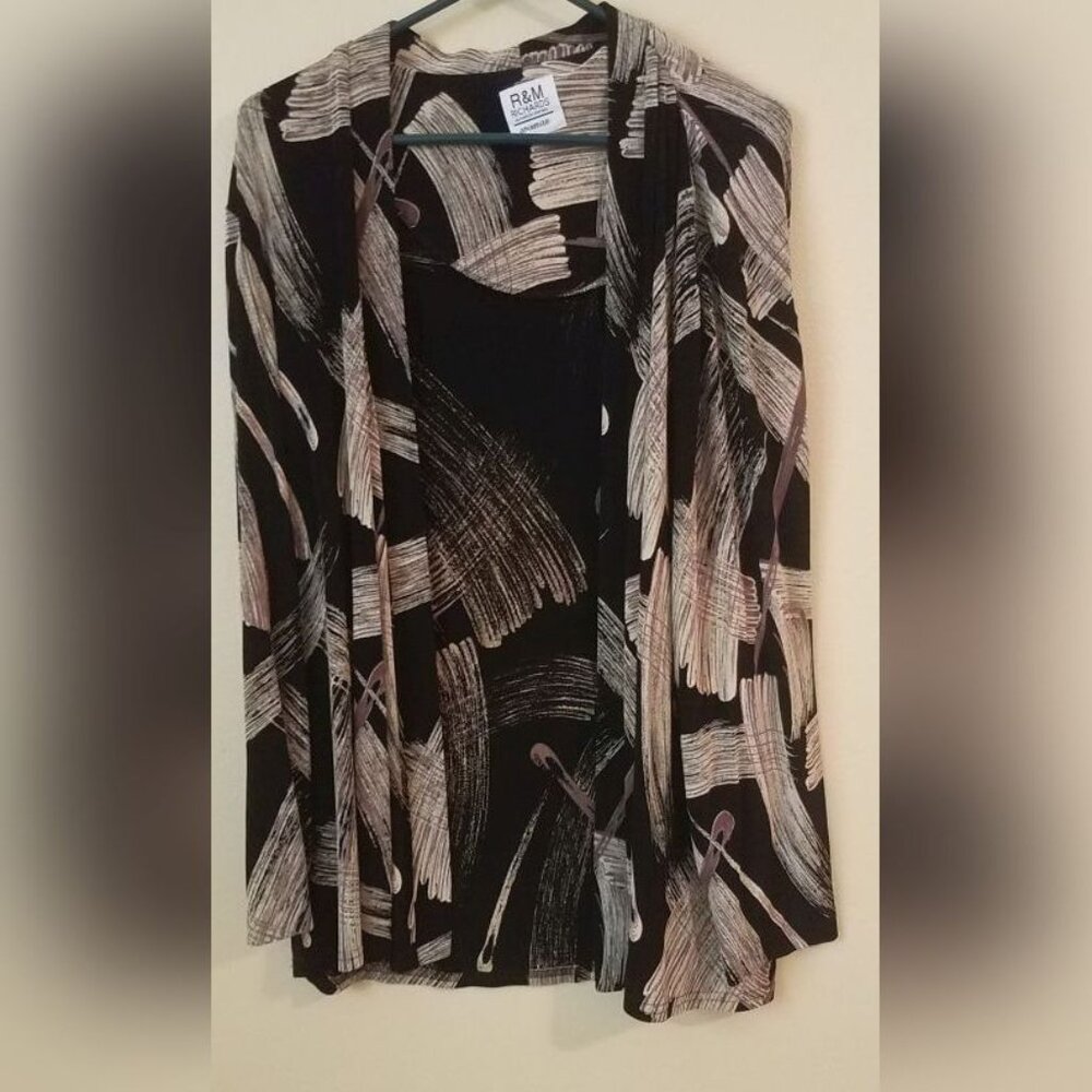 R & M Richards Women's Painted Blazer Black, Brown, Tan, Large, Ex-Large